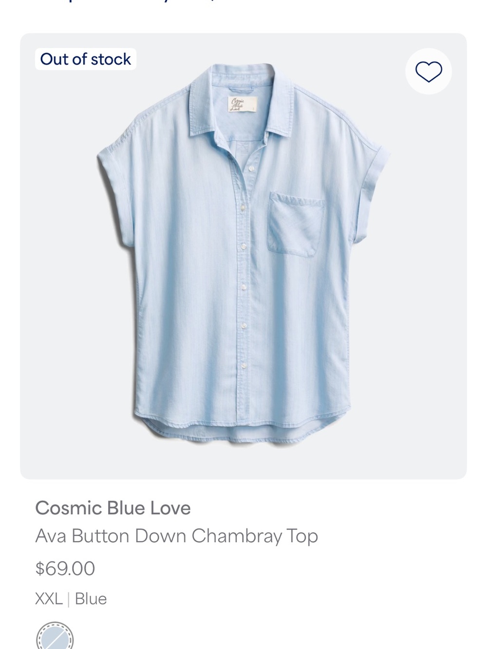 Ava Short-Sleeve Chambray Button-Down Shirt — Light Blue
